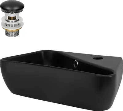 Produktbild von LuxeBath Waschbecken Aufsatzwaschbecken Eckig, 45x27x13 cm, Schwarz, aus Keramik, inkl. Ablaufgarnitur mit Überlauf