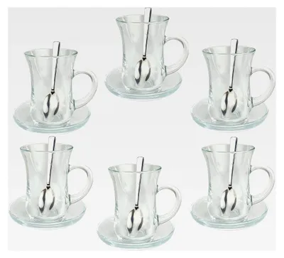 Produktbild von Türkisches Teeset 'KULP' mit 6 klassischen Gläsern, 6 Rührlöffeln und 6 Untersetzern