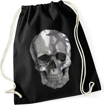 Produktbild von Turnbeutel Totenkopf Camouflage Camo Skull Tarnmuster Schädel Hipster Beutel schwarz-snowcamo