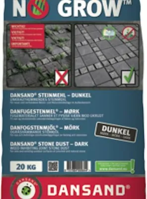 A bag of Dansand NO GROW stone dust for weed inhibiting joint filling.