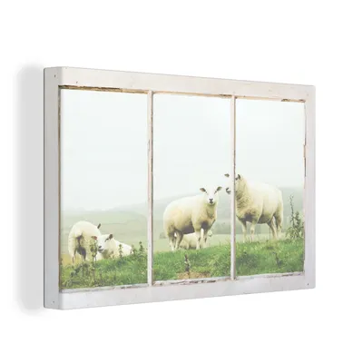 Produktbild von OneMillionCanvasses® - Leinwandbilder - 150x100 cm, Durchschauen - Schafe - Gras, Wandbilder Kunstdruck Wanddekoration