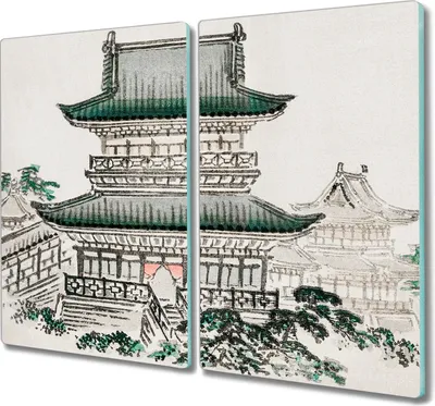 Produktbild von Coloray Hackbrett Kochplattenabdeckung Herdabdeckplatte 2x30x52 cm Schneidebrett Küchenbrett - Asian traditionelle Gebäude
