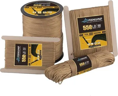 Obrázok produktu pre Paracord 150 kg – 15 m nylonová šnúra na kempovanie, prežitie a turistiku – vysoká pevnosť, púštna hnedá