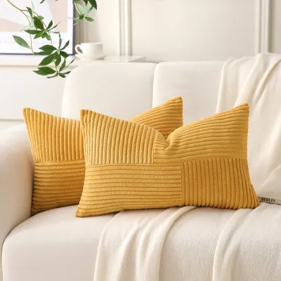 Obrázok produktu pre Omgoods – Súprava 2 vankúšových poťahov, ribový velvet, 50 x 70 cm, žltá farba