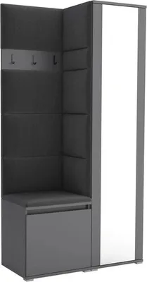 Obrázek produktu pro Šatní set Noris VI se zrcadlem, čalouněná šatní skříň 95 cm, kompaktní předsíňový nábytek s nástěnnými panely, háčky a úložným prostorem (barva: antracit + Trinity 15)