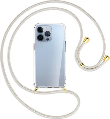 Produktbild von Handykette Backcover-Schutzhülle mit Band (Metall goldfarben) für Apple iPhone 13 Pro - broken white