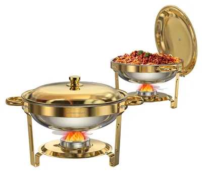 Immagine prodotto di Contenitore termico per buffet Chafing Dish - Rotondo 4,7 l - Set da 2 pezzi - Alta qualità - Per buffet, feste, matrimoni, compleanni