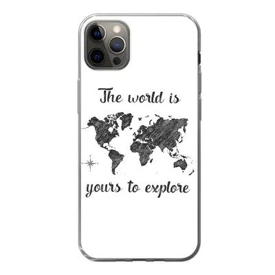 Produktbild von MuchoWow® Handyhülle Schutzhülle Hülle für iPhone 12 Pro Max Weltkarte - Schwarz - Sprichwörter Silikon Softcase Handy Hülle - Hartschale