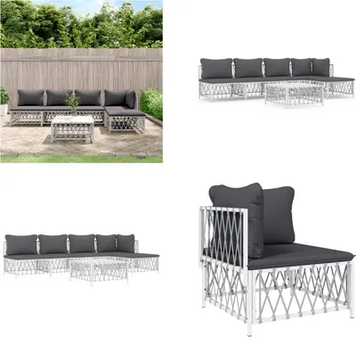 Produktbild von vidaXL 6 tlg. Garten Lounge Set mit Kissen Weiß Stahl - Garten Lounge Set - Garten Lounge Sets - Lounge Set - Gartenmöbel Set