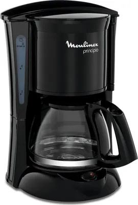 A black Moulinex coffee maker is shown against a white background.