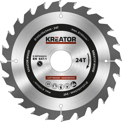 Produktbild von Kreissägeblatt 165 x 30 x 2 mm 24 Zähne für Holz inkl. Reduzierringe