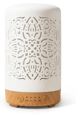 Produktbild von Ätherisches Öl Diffusor Aromadiffusor Luftbefeuchter - Keramik - 250 ml - Weiß - Mit Nachtlicht und 4 Timern