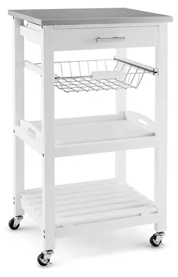 Produktbild von GOPLUS Servierwagen auf Rollen, Rollwagen mit Stahl-Arbeitsplatte, Küchenwagen mit Schublade & Ablagen, Küchenregal für Küche, Esszimmer