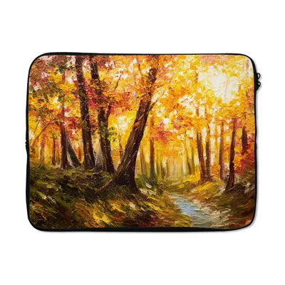 Produktbild von MuchoWow® Laptop Hülle 17 Zoll Laptoptasche Gemälde - Herbst - Wald - Ölgemälde - Zipper - Schutzabdeckung