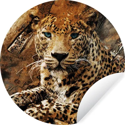 Produktbild von MuchoWow® Runde Wandtattoo - Wandsticker Tapete Aufkleber Leopard - Tiere - Wild Ø 100 cm Selbstklebend und Repositionierbar - Wandaufkleber - Kreis - Tapetenkreis - Wandbild rund - Schlafzimmerdekoration - Wanddeko - runde Tapete - Kunst für zu Hause