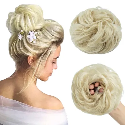 Produktbild von Haarteil Dutt Echthaar mit Gummiband 55g Gebleichtes Blond