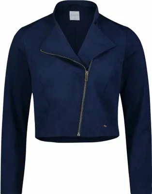 Produktbild von Betty & Co Damen Crop Blazer Blau mit Stehkragen und diagonalem Reißverschluss