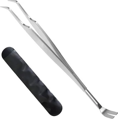 Produktbild von Famanu Zeckenentferner 2-in-1 mit gebogener Spitze aus Edelstahl - für Haustiere