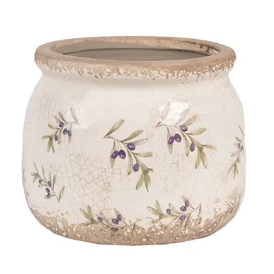 Produktbild von Clayre & Eef Innenblumentopf Ø 12x10 cm Beige Blau Keramik Oliven