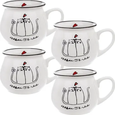 Image de Orion | Set de tasses a café - 300 Ml - 4 pieces - Design Chat - Céramique - Résistant au lave-vaisselle