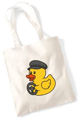 Produktbild von Huuraa Jutebeutel Quietscheente Kraftfahrt Comic Gummiente 10 Liter Natural Baumwolle Tasche Geschenkidee