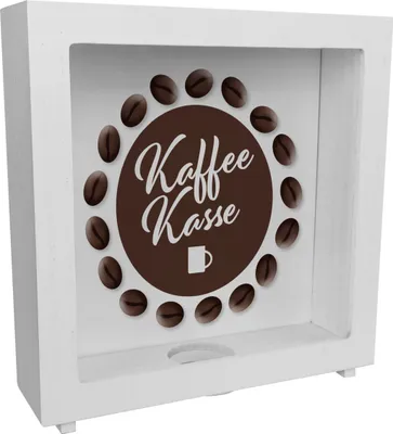 Produktbild von Kaffeekasse Rahmen Spardose aus Holz zum Thema Trinkgeld als Geschenk für