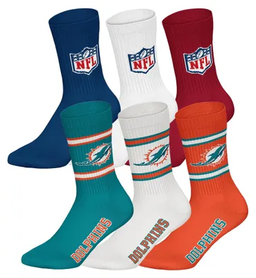 Produktbild von NFL Uni Socken, 6er Pack - NFL Teams, 6Pack Crew Socks, Football, Logo, Baumwollmischung Miami Dolphins/Mix 43-46