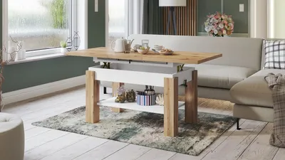 Produktbild von Couchtisch Astoria Eiche Wotan / Weiß matt höhenverstellbar ausziehbar