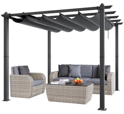 Zdjęcie produktu dla Pergola - Pergola ogrodowa - Zadaszenie tarasu - Pawilon ogrodowy - Osłona przeciwsłoneczna - Wysuwany dach - Konstrukcja aluminiowa