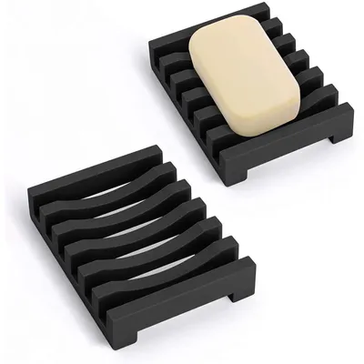 Image de Lot de 2 supports pour savon en silicone, autonettoyants, antidérapants, résistants aux chocs, de couleur noire