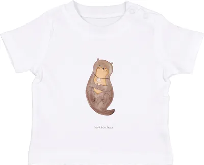 Produktbild von Mr. & Mrs. Panda  T-Shirt Otter Muschel 6. - 12. Monat - Weiß - Geschenk, Motivation, Babyshirt, Baby Kurzarmshirt, Kinder Oberteil, Träumen, Shirt, Büro, Top