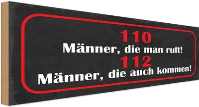 Produktbild von vianmo Holzschild 10x27 cm 110 Männer ruft 112 auch kommen