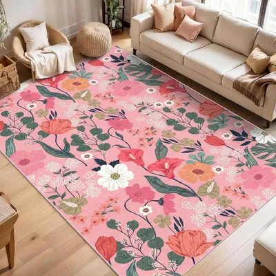 Obrázok produktu pre Umývateľný koberec do obývačky, ružová farba, 160x230 cm, štýl boho, krátky vlas, protišmykový