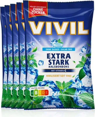 Produktbild von VIVIL Extra Stark Halsbonbons ohne Zucker | 5 Beutel x 120g