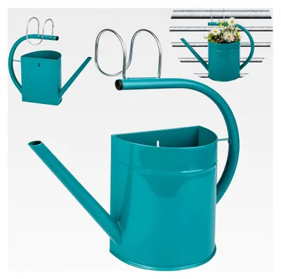 Produktbild von Hängender Blumentopf/Wandvase/Hängetopf Farbwahl Ø 35 cm - Metall - türkis blau/Mint - Gießkanne - HALB RUND - mit Haken & Halterung
