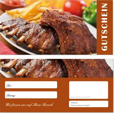 Produktbild von 200 Stück Geschenkgutscheine (Rippchen-698) Gutscheine Gutscheinkarten für Bereiche wie Gastronomie Fleisch Grillen Restaurant