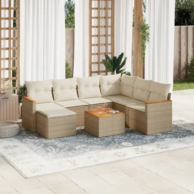 Produktbild von Design 8-tlg. Garten-Sofagarnitur mit Kissen Beige Poly Rattan, Gartenmöbel-Sets 2024 Neu