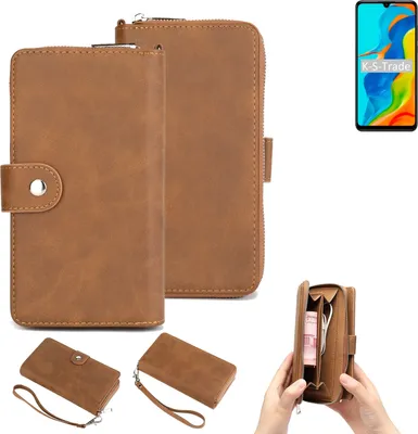Produktbild von K-S-Trade Handyhülle Schutzhülle kompatibel mit Huawei P30 lite New Edition & Portemonnee Tasche Handytasche Case Etui Geldbörse Wallet braun (1x)