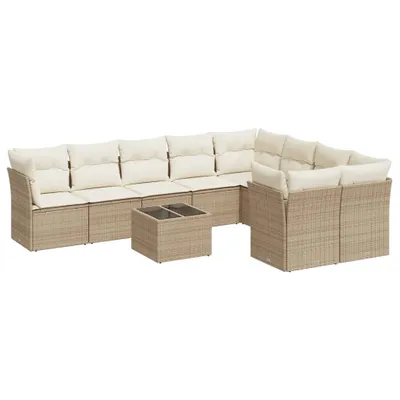 Produktbild von 10-tlg. Garten-Sofagarnitur mit Kissen Beige Poly Rattan