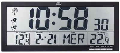 Radiowandklock mit großem Display, Außensensor & Thermometer
