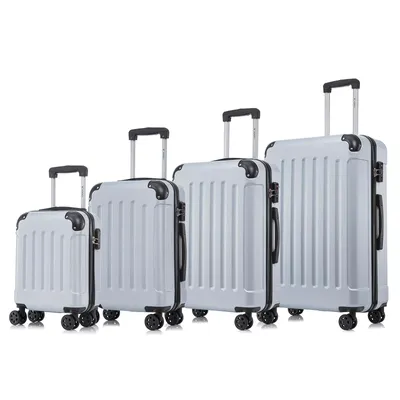 Produktbild von yonsly Premium Reisekoffer TSA-Schloss,YKK-Reißverschluss Hartschalen-Koffer Kabinenkoffer Rollkoffer Suitcase Handgepäck (Silber, S-M-L-XL-Set)