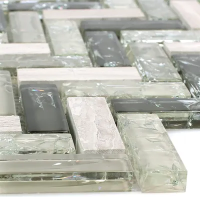 Produktbild von Glas Naturstein Wand Mosaikfliesen Malawi Grau Grün Fischgrät