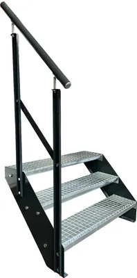 Immagine prodotto di Scala a pioli in acciaio a 3 gradini zincata e antracite lati verniciati a polvere + ringhiera sinistra - (L x P x A) 63cm x 120cm x 57cm