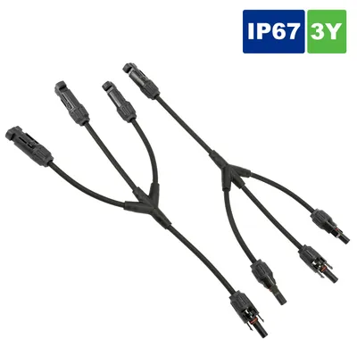 Y Solarstecker Verteiler Buchse für Solarpanel mit Kabel / 1 Paar +/- Y 3-fach