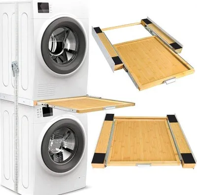 Obrázok produktu pre Prispôsobiteľný spojovací rám pre práčku/sušičku, 47–60 cm, z ratanového dreva