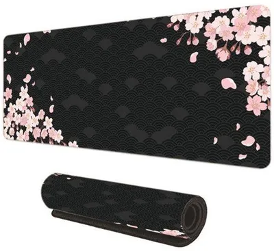 Zdjęcie produktu dla Podkład pod klawiaturę i mysz Bureau - wymiary 800 x 300 mm - wzór: kwiaty wiśni - wykonany z gumy - duża mata na biurko