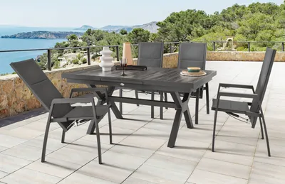 Produktbild von Destiny Sitzgruppe COSTA GARDA 4 Hochlehner + Tisch 160/210x100x75cm ausziehbar