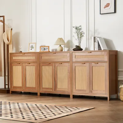 Zdjęcie produktu dla VEVOR szafka rattanowa komoda rattanowa 3 szt. Szafka do przechowywania z 6 magnetycznymi drzwiami, szafka bufetowa z regulowanymi półkami, idealna do przedpokoju, salonu lub kuchni