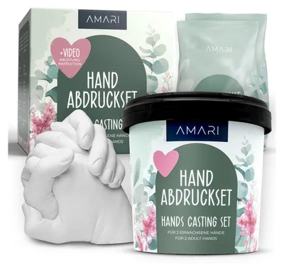 Produktbild von AMARI® Handabdruck Eukalyptus - 3D Gipsabdruck Set Valentinstag Geschenk für Sie und Ihn - Hochzeit, Jahrestag, Weihnachten