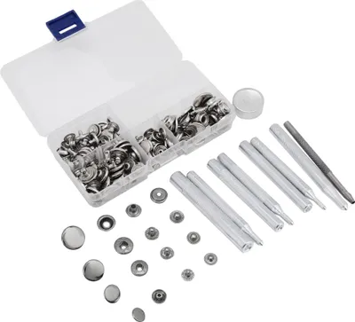 Image de bouton-pression kit argent sacs 40 pcs Bouton-pression kit avec outil, Bouton-pression pour��le cuir Craft Jeans Vestes Sacs Accessoires Outils de base/Valises(Argent)